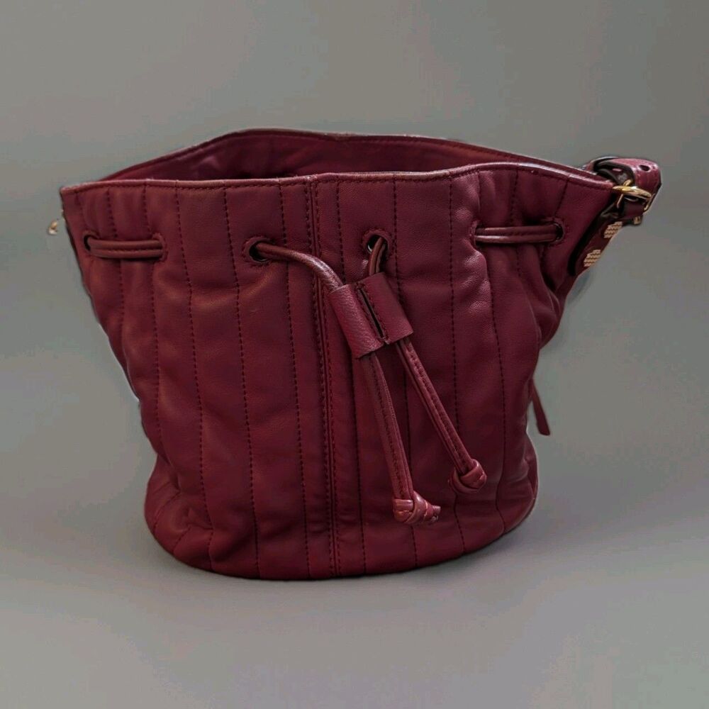Elizabeth & James Burgundy Quilted Leather Cynnie Mini Bucket Crossbody Bag Red